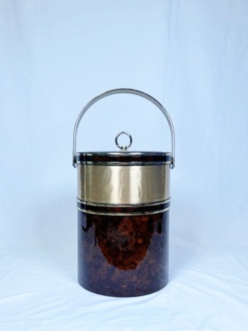 Vintage Georges Briard 10.5" Mid Century Tortoise Shell Vinyl Brass Ice Bucket